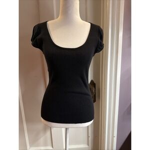 Raisey Black Scoop Neck Short Sleeve Knit Ribbed Shirt Y2K Size Medium M